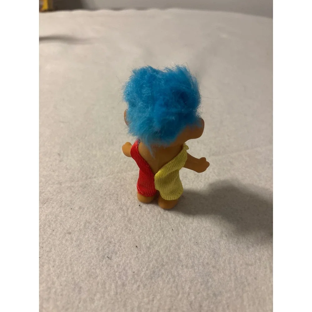 Mini Troll Doll Blue Hair Yellow Red Outfit Made in China Toy Collectible